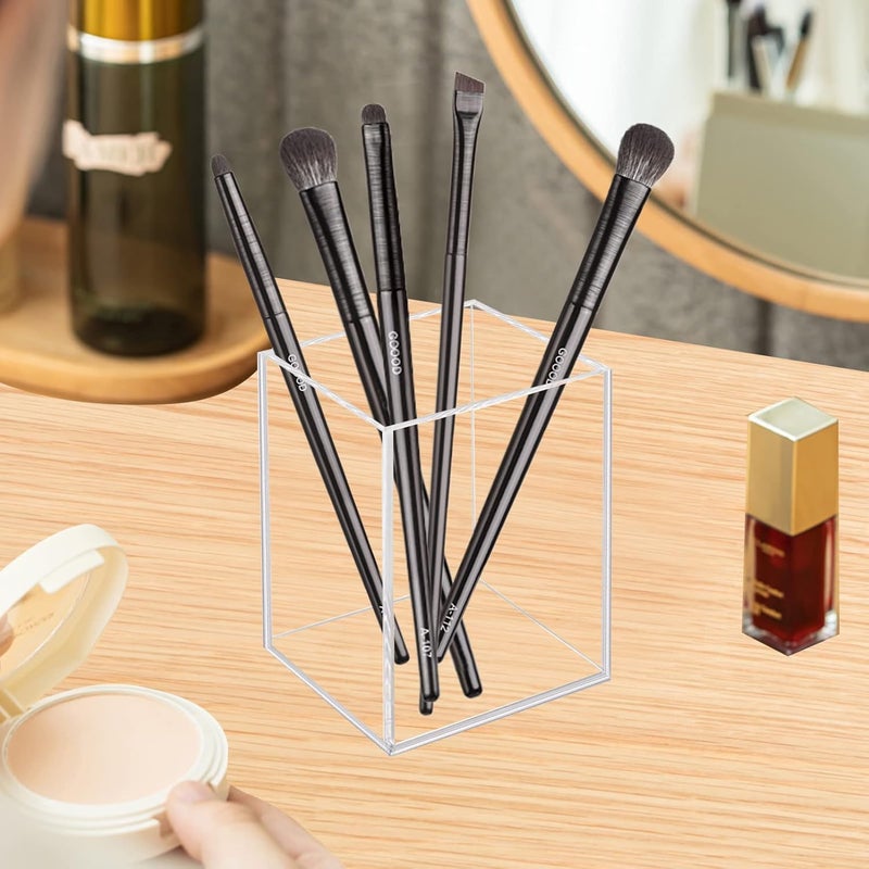 Ptaedex 2 Pack Acrylic Pen Pencil Holder, Clear Makeup Brush Holder Cup Storage Office Desktop Desk Table Stationery Organizer - Image 2